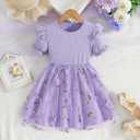 Toddler Baby Girls Tulle Tutu Dress Ruffle Short Sleeve Fluffy Dresses Cute Summer Sundress for Party Beach Casual (Purple)