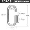 M8-20 Pack 3 Quick Links Chain Connectors, 5/16 Galvanized Chain Locking Hooks, 1200LBS Heavy Duty Thread Quick Link Clips, Twist Oval Keychain D Shape for Swing, Backpack, Key Ring