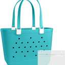 VIYAQIBEI Rubber Beach Bag, 18.9 "L x 9.4 "W x 13.8 "H Waterproof Beach Totes with Zipper Pocket, Durable Open Travel Handbag, Bondi Blue, Large