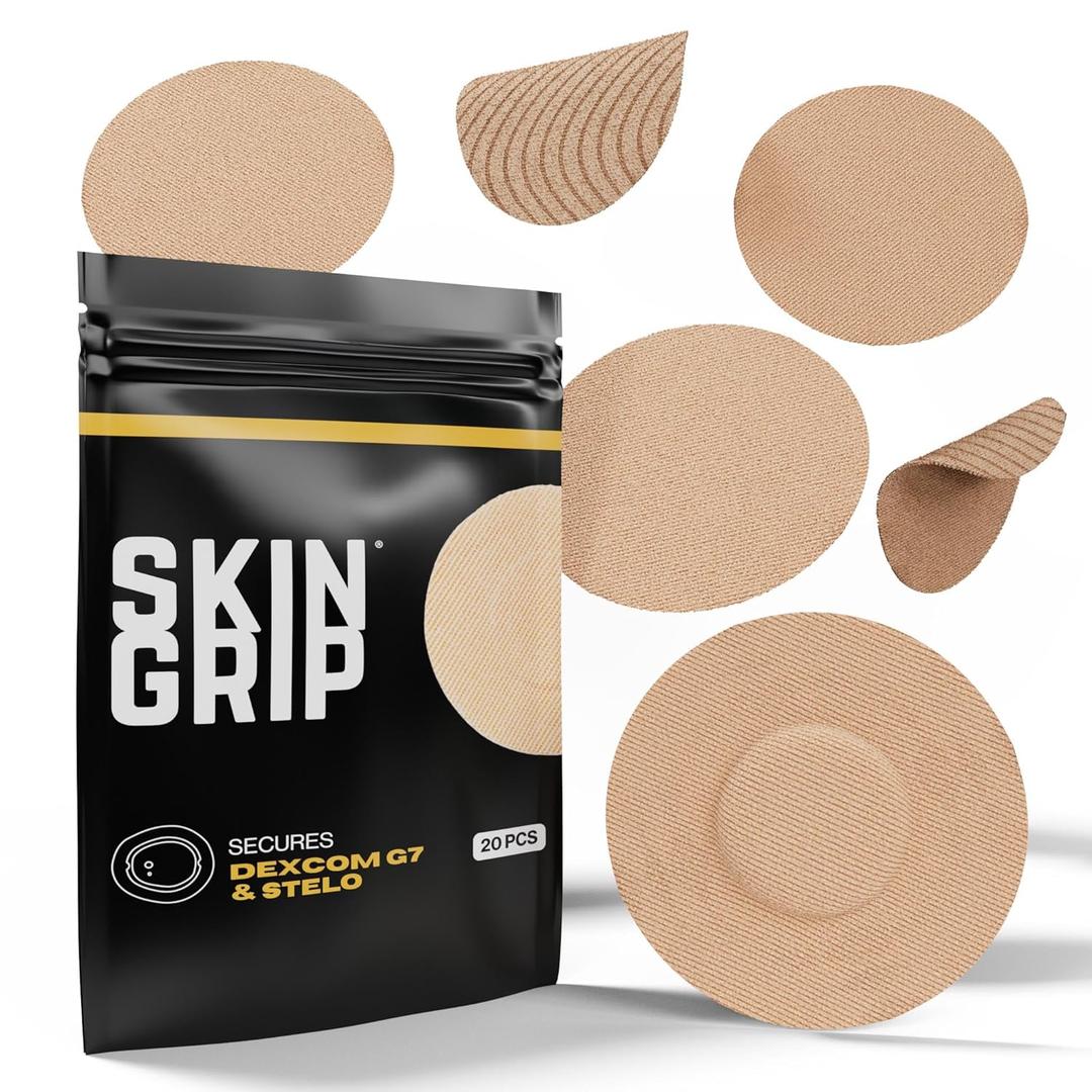 Skin Grip Adhesive Patches Compatible with Dexcom G7 & Stelo CGM  Waterproof & Sweatproof Cover for Continuous Glucose Monitor Sensor, Stays Secure for 10-15 Days  20 Pack, Tan