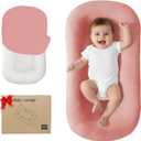 Lucakuins Baby Lounger, Bionic Design Baby Lounger for Newborn 0-24 Months, Soft Organic Cotton Breathable Lounger for Infants (Lovely Pink Lounger)
