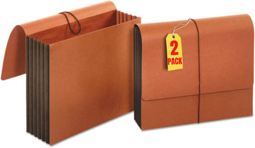 1InTheOffice Expanding File Wallet with Flap and Cord Closure, 5-1/4" Expansion, Legal Size (2 Pack)