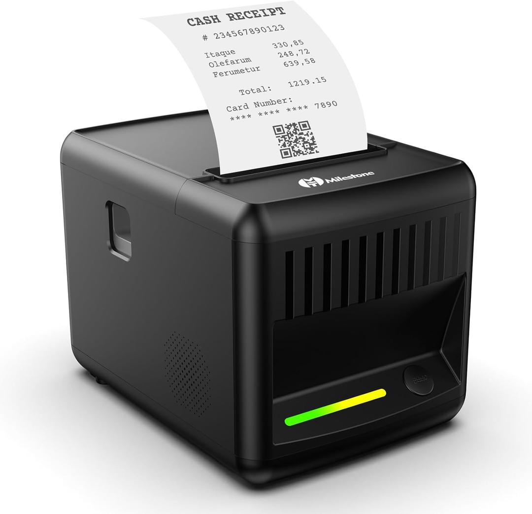 Milestone P80E POS Receipt Printer, 80mm USB Thermal Receipt Printer with Auto Cutter & Audio-Visual Alerts, Restaurant Kitchen Retail Printers with USB Ethernet Cash Drawer Support Windows Mac, Black