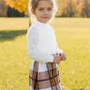 Girls Plaid Outfits Toddler Lace Sleeve Tops Plaid Mini Skirt Shorts Casual Winter Fall Dresses (2-3T, White)