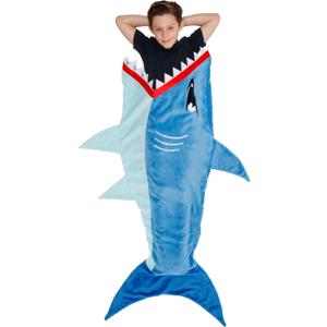 Silver Lilly Animal Tail Blanket - Plush Animal Sleeping Bag Blanket for Kids (Blue Shark)