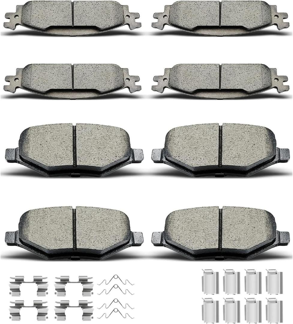 D1508 D1377 Front Rear Ceramic Brake Pads With Clips Fit For 2011-2019 Ford Explorer,For 2009-2019 Ford Flex,For 2010-2019 Ford Taurus, For 2009-2012 Lincoln MKS,For 2010-2019 Lincoln MKT (8 pcs)