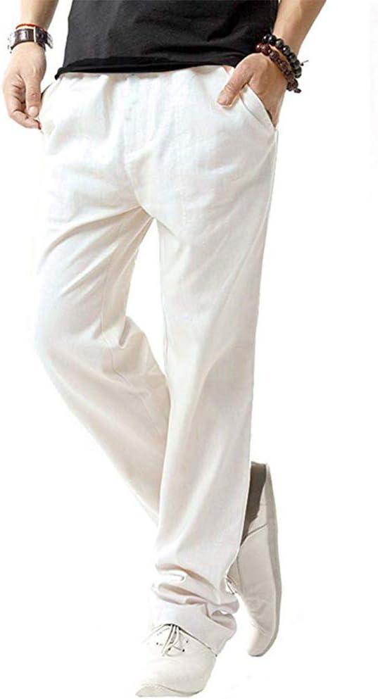 SIR7 Men's Linen Casual Lightweight Drawstrintg Elastic Waist Summer Beach Pants (White, XL)