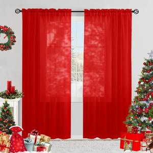 Semi Voile Sheer Curtains 84 Inches Long 2 Panels Rod Pocket Window Treatment for Living Room Bedroom Dining Room (Red 52" W x 84" L)