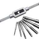 8pcs Metric Thread Machine Taps Set, Hand Screw Thread Plug Taps M3 M4 M5 M6 M8 M10 M12 with Adjustable Tap Wrench 1/16-1/2''