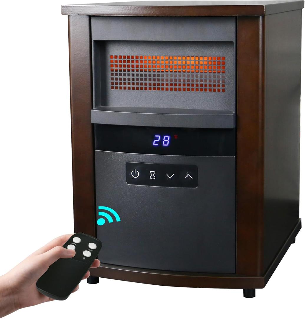 Space Heaters for Indoor Use, 1500W Infrared Quartz Wood Cabinet Heater with Adjustable Thermostat, Overheat Protection Space Heater for Large Room