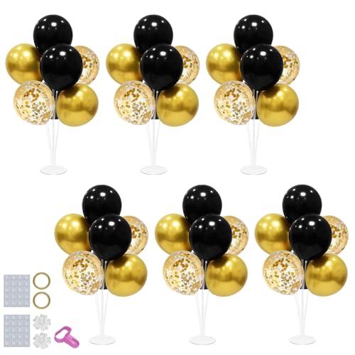 ZJDHPTY 2Set Balloon Stand with Balloons, Black and Gold Party Decorations, Birthday Graduation Retirement Father's Day Halloween New Years Decorations 2025