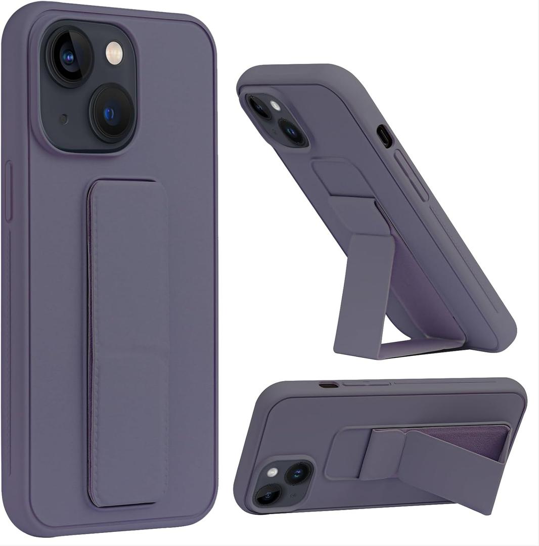 Varikke Compatible with iPhone 14 Plus Case with Stand, Magnetic Vertical & Horizontal Kickstand Hand Strap Protective Phone Case, Slim Cute Silicone Cover 6.7 Inch, Dark Purple