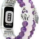 C&L Accessories Compatible with Fitbit Charge 6/5 Natural Gemstone Beaded Handmade Adjustable Bracelet Replacement Band for Women