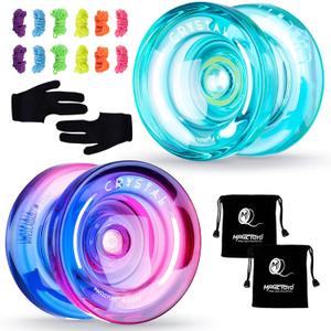 MAGICYOYO K2 Responsive Yoyo for Kids Beginners Yo-Yo with 2 Yo Yo Gloves, 2 Yo-Yo Bags, 12 Yo yo Strings (Crystal Green+Crystal Purple Pink)