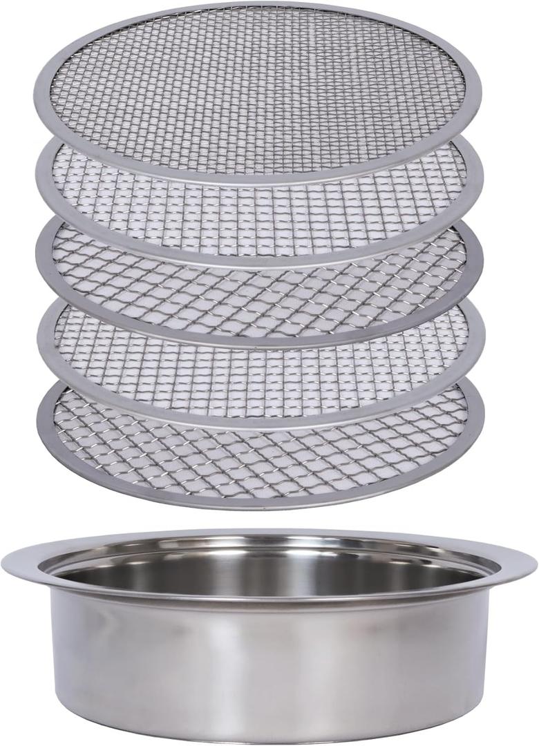 Soil Sifter Set for Garden with 5PCS Mesh(1,3,6,9,12mm) Sieve for Rocks and Sand