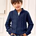 Toddler Boys' Girls' Cable Knit Pullover Sweater Quarter Zipper Long Sleeve Fall Winter Knitwear Outfit (18-24 Months, Navy Blue) 90