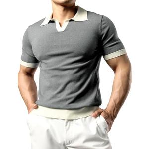 JOGAL Mens Knit Polo Shirts Vintage Short Sleeve Sweater Polo Muscle Slim Fit Golf Shirts L