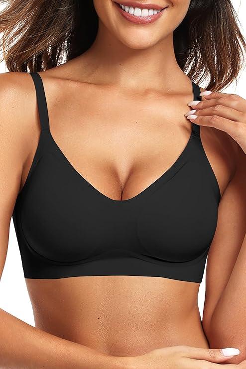 Seamless Wireless Push Up Bra for Women - Full Coverage Bralette with Comfort Lift Support Everyday T-Shirt Bra, L (Black)