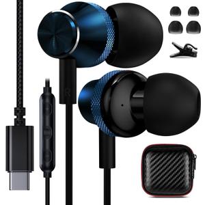 USB C Headphone for iPhone 17 16 Pro 15 Plus iPad 10 11 Mini 6 Air,COOYA Type C Wired Earbuds for Samsung S25 Ultra A16 S23 Flip/Fold 7 A54 A36 HiFi Stereo in-Ear Earphone+Mic for OnePlus 13 Pixel 9 8 (Blue)