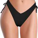 SHEKINI Women's Bikini Bottom V Cheeky High Cut Thong Tie Side Swimsuit Bottom Brazilian Swim Bottom (Black, M)