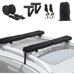 Universal Soft Roof Rack Pads 30 Luggage Carrier System for Kayak,Surfboard, SUP, Canoe, Snowboard with 2 Tie Down Straps, 2 Tie Down Ropes, 2 Hood Loops and Storage Bag(Black)