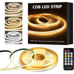 COB LED Strip Lights, 16.4Ft Dimmable White(2700K-6500K) LED Lights for Bedroom with RF Remote, 24V Ultra Bright 2800 LEDs High Density Under Cabinet Lighting for DIY TV LED Backlight Mirror Kitchen