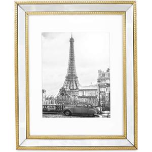 Isaac Jacobs 11x14 (Matted 8x10) Gold Mirror Bead Picture Frame - Classic Mirrored Frame with Dotted Border Made for Wall Display, Photo Gallery and Wall Art (11x14 (Matted 8x10), Gold)