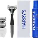 Harry's Original Shaving Kit for Men - Razor Handle, 3 Razor Blade Refills, Foaming Shave Gel, and Travel Blade Cover - German Engineered - Charcoal