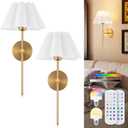 Battery Operated Wall Sconces Sets of 2, Indoor not Hardwired White Fabric lampshade Fixtures,Rechargeable Wireless 10 Colors Wall Lights with Dimmable Remote Control (20 inches)