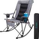 FUNDANGO Oversized Rocking Camping Chair for Adults, High Back Padded Folding Lawn Chairs with Pillows, Wide Armrest, 2 Cup Holders, Carry Bag for Patio Garden Outdoor Supports 440Lbs (Grey)