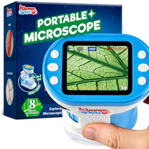 JOVA Klever Kits 2 in 1 Handheld Microscope for Kids, 1000X HD Digital Kids Microscope with 2.0'' LED Screen, Portable Pocket Handheld with Slides, 32G Card, Edu Gifts Toys for Ages 5-12