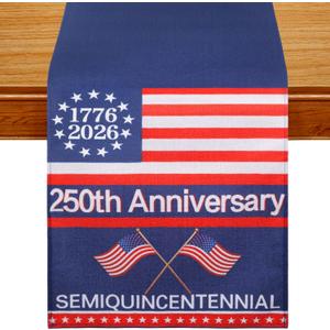 2 x 4th of July Table Runner, 250th Anniversary USA Table Runner, Patriotic American Flag Table Memorial Day Party Decor for Kitchen Dining, 72 x 13 Inch (2#)