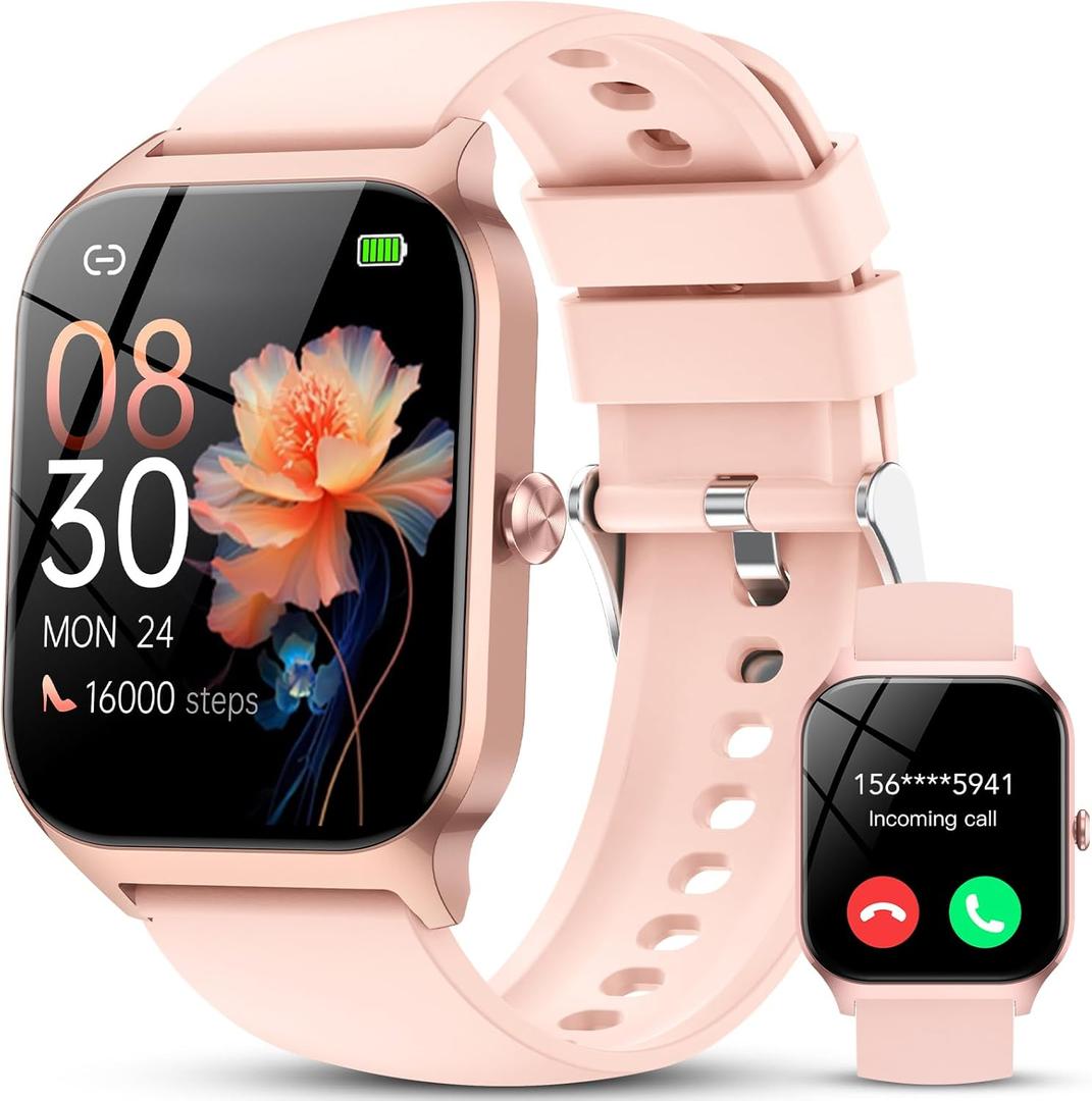 Smart Watch for Men Women, 1.85" HD Fitness Tracker with Bluetooth Calls/Messages, IP68 Waterproof, 115+Sports Modes, 24/7 Heart Rate/Sleep Fitness Watch Compatible with iOS/Android, Lotus Root Pink