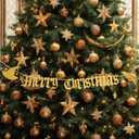 Leinuosen 47'' Magical Wizard Merry Christmas Banner Metal Merry Christmas Garland Sign Vintage Metal Happy Banner Party Decor for Xmas Holiday Birthday Party Supply Indoor Home Office Mantle Decor