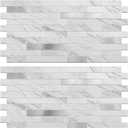 Peel and Stick Backsplash Tile Waterproof Removable PVC Wall Sticker 3D Faux Stone Marble Brick White Accent Panels (White Marble - Metal Silver, 40 Tiles - 18 sq. ft. (1.68 m)