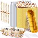 Tioncy 50 Pcs Thanksgiving Mini Pink Loaf Pans with Lids Spoons Sticker Acorn 6.8oz Disposable Rectangle Aluminum Foil Baking Pans Muffin Cupcake Cups for Christmas Picnics Birthday Party Supply