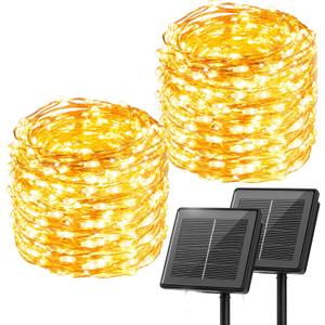 Minetom Solar String Lights, 2 Packs Total 66Ft 200 LED Solar Fairy Lights, Waterproof Solar Lights for Outside Patio Yard Tree Wedding Christmas, Warm White