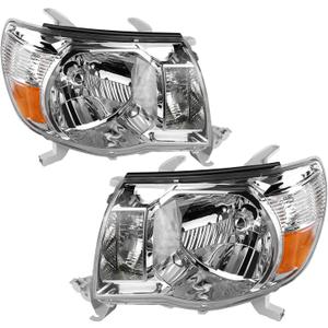 AUTOSAVER88 Headlight Assembly Compatible with 2005-2011 Tacoma 05 06 07 08 09 10 11 Pickup Truck Headlamp OE Style Replacement Chrome Housing Amber Reflector