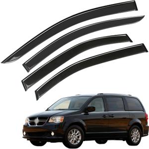 Window Visor Wind Deflector, 4PCS Tape-On Rain Guards for 2008-2020 Dodge Grand Caravan, 2008-2016 Chrysler Town & Country,Outside Mount Sun Shade Side Window Vent Visors, Black