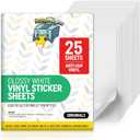 Premium Printable Vinyl Sticker Paper for Inkjet Printer 25 Sheets, 8.5"x11" - Glossy Sticker Paper Waterproof, Weatherproof - White Vinyl Sticker Sheets - Strong Adhesive, Laser Labels & Decals