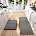 Kitchen Mat Set of 2 PCS, Cushioned Non Slip Rugs for Kitchen Floor, Absorbent Runner Comfort Standing Mats Washable for Kitchen, Office, Home (Black-Velvet, 17.3"x47"+17.3"x30")