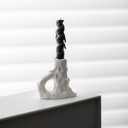 Set of 2 White Ceramic Taper Candle Holders - Modern Minimalist Sculptural Hand-Finished Candlesticks | Elegant Aesthetic Decor for Dining Table, Mantel, Home| RUXRQPJ