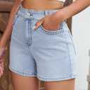 luvamia Jean Shorts for Women Trendy Wide Leg Mid Thigh Casual Summer Stretchy Denim Shorts Jorts with Braided Pockets (Blue, M)