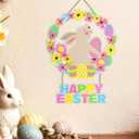Happy Easter Spring Flowers Decor Sign for Home Room Wooden Wreaths Decorations, Funny Spring Rabbit Bunny Egg Decorations for Home Room, Easter Gifts for Women Men Rabbit Lover