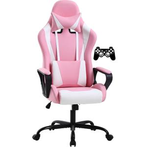 Pink Gaming Chair High-Back Office Chair Ergonomic Video Game Chairs Height Adjustable Reclining Computer Chair with Lumbar Support Armrest Headrest Swivel Chair Game Chair for Adult Teen - Pink
