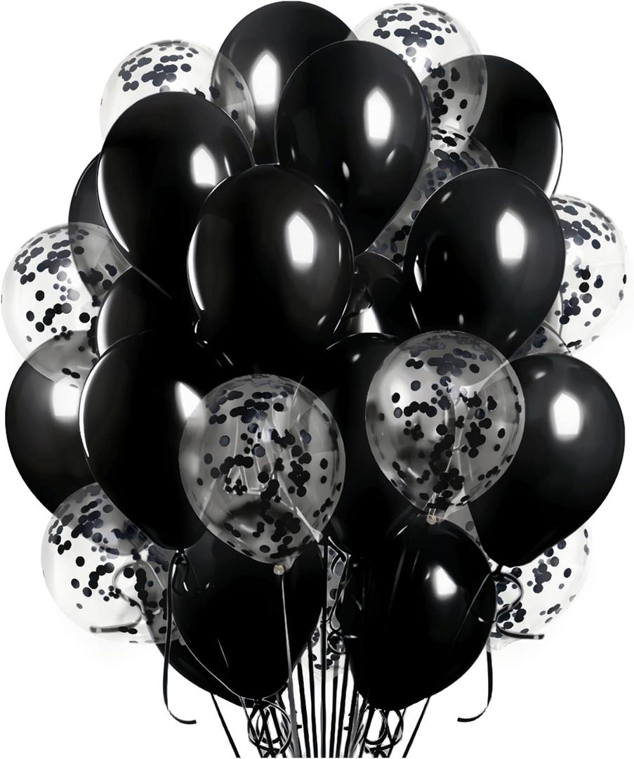 Pack of 100 Black Balloons 12 inch and 10 Pcs Black Confetti Balloon Total 110 for Wedding, Graduation, Birthday Party Decoration