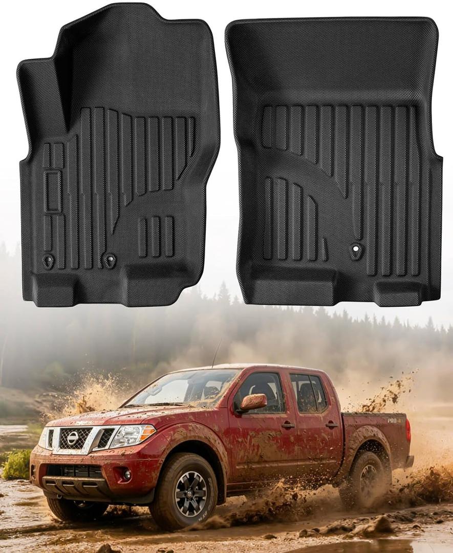 for Nissan Frontier Crew Cab 2008–2021, Fits Original Floors,Trucks Liners | Front Seat Utility Mats Custom Fit All-Weather Heavy-Duty TPE