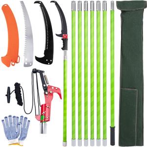 Pole Saws for Tree Trimming, 7.3-27 ft Manual Pole Saw Extendable Tree Trimmer, Long Branch Trimmer Tree Pole Pruner Saw Blades and Scissors Set for Pruning Palms and Shrubs (Orange)