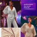 70s Disco Outfit Woman Sequin Jumpsuit Costume Outfits V-Neck for Women with Disco Ball Accessories (Gold, M)