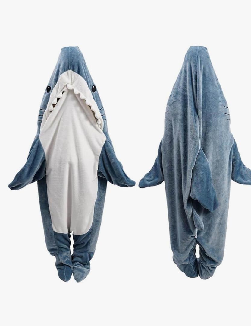 Shark Blanket Hoodie Onesie for Adult & Kid, Wearable Shark Sleeping Bag, Soft Cozy Onesie Costume Size XS